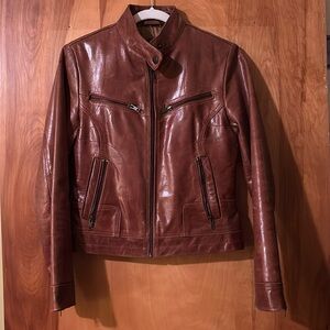American Base Leather Jacket Med Brown